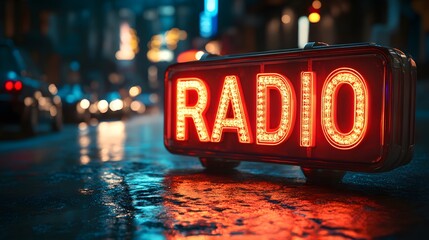 Sleek and Futuristic Celebration of World Radio Day with High-Impact RADIO Lettering Embracing Minimalistic and Energetic Visual Artistry