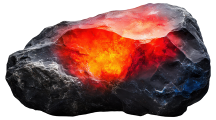 PNG Glowing obsidian rock with vibrant red and orange hues