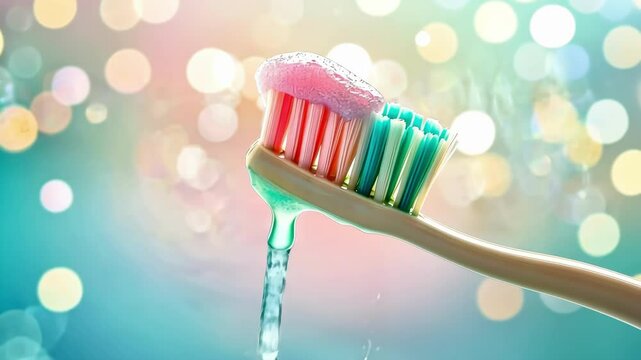 Close-up of toothbrush with foamy toothpaste against bokeh background