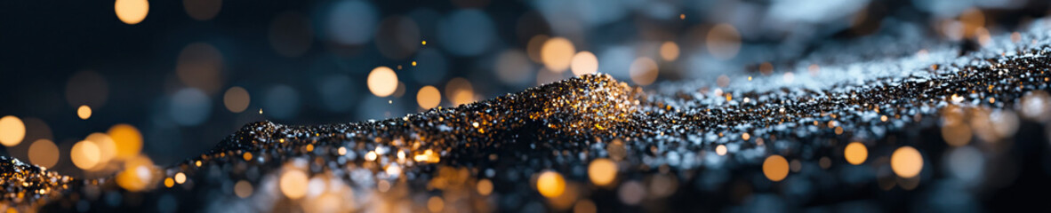 Fototapeta premium Abstract Dark Granular Surface with Golden Highlights and Bokeh