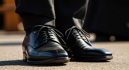 Elegant Black Leather Oxfords: A Close-Up View