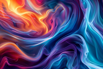 Naklejka premium A dynamic and colorful digital artwork featuring swirling patterns and fluid shapes, ideal for a visually striking computer wallpaper.