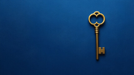 Golden key on a dark blue background.