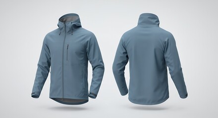 Men's Stylish Blue Soft Shell Jacket: Front and Back View Mockup Design