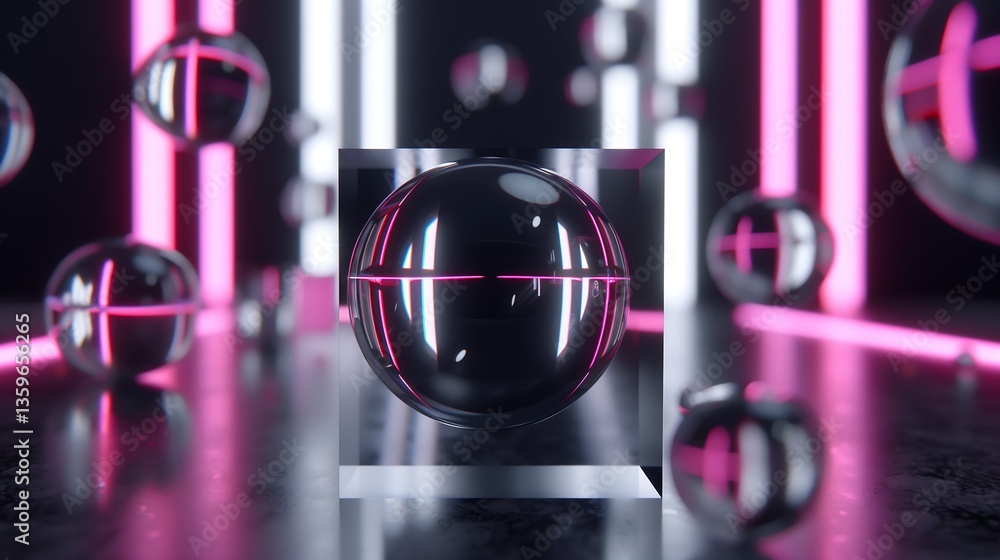 Poster a mesmerizing 3d abstract composition with floating translucent geometric shapes, smooth glass-like 