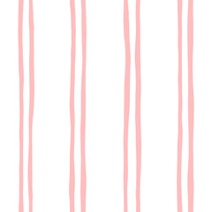 Pink striped pattern, girly stripe seamless background, cute pastel wavy lines. Vector stripes, baby hand draw doodle lines backdrop