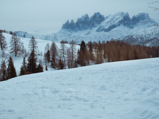 Snowy mountains. Winter mountain panorama with snow.