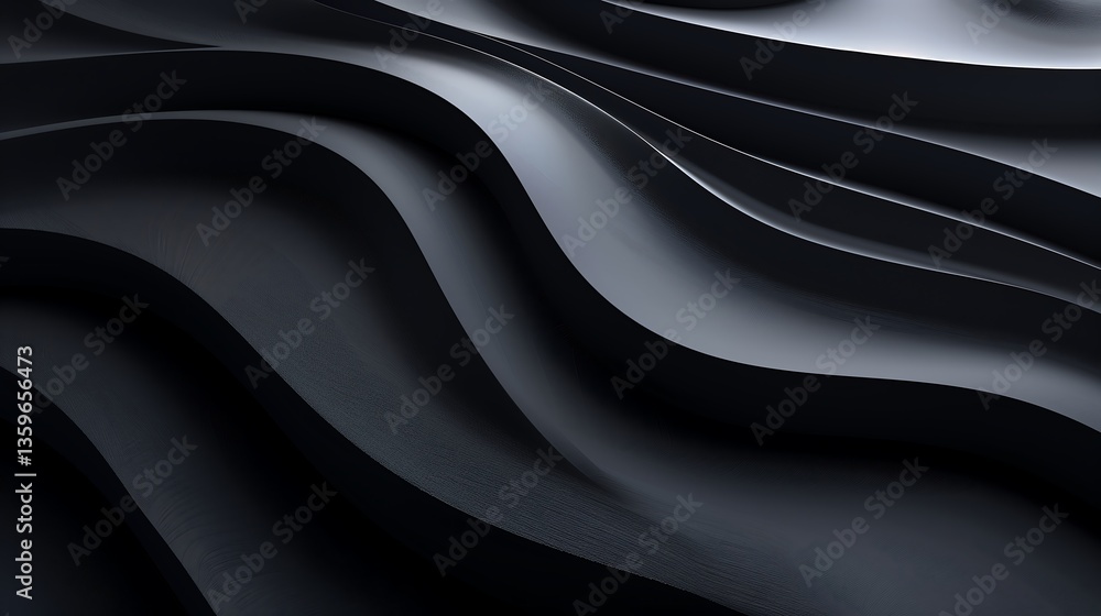 Poster a minimalist 3d abstract art piece featuring layered monochrome waves, soft diffused lighting castin