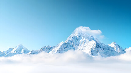 Obraz premium Breathtaking snow-capped mountain peak rising above soft clouds under a clear blue sky. Ideal for travel photography, nature wallpapers, and outdoor adventure themes. Selective focus