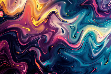 A dynamic and colorful digital artwork featuring swirling patterns and fluid shapes, ideal for a visually striking computer wallpaper.