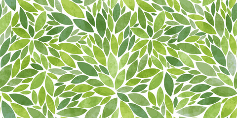 Green leaves seamless vector pattern. Watercolor tea leaf background, textured jungle print.