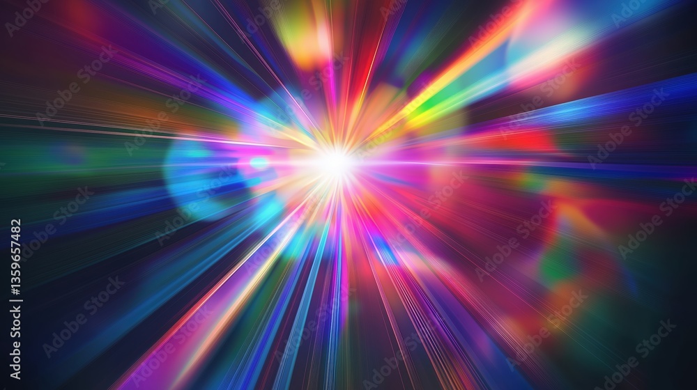 Fototapete Abstract background with vibrant colorful light rays and dynamic lens flare, creating a sense of speed and motion in cosmic space. Digital illustration with 8K ultra-high resolution, realistic photogr