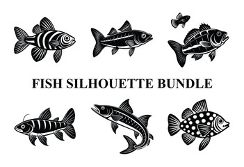Fish Silhouette Bundle | Marine Life Clipart | Fishing Vector Graphics