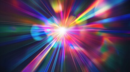 Abstract background with vibrant colorful light rays and dynamic lens flare, creating a sense of speed and motion in cosmic space. Digital illustration with 8K ultra-high resolution, realistic photogr