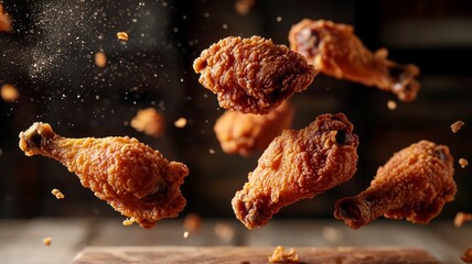 Crispy Fried Chicken Legs Falling Delicious Food Photo