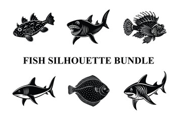 Fish Silhouette Bundle | Marine Life Clipart | Fishing Vector Graphics