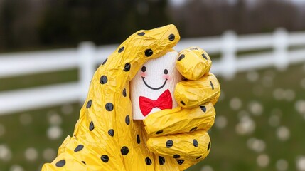 Cheerful Yellow Hands Holding Smiling Tissue Box  Joyful  Creative Concept