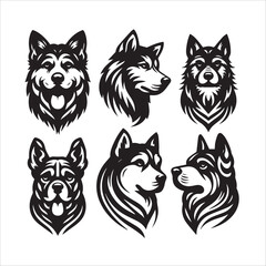 Vector Illustration of Dog Breeds in Monochrome Style with dog breed headshots and also rendered in a classic style