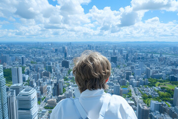 Person views Tokyo cityscape from high vantage