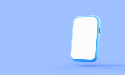 Minimalistic 3D illustration of a modern smartphone with a blank white screen, floating against a blue background. Digital and tech concept.  