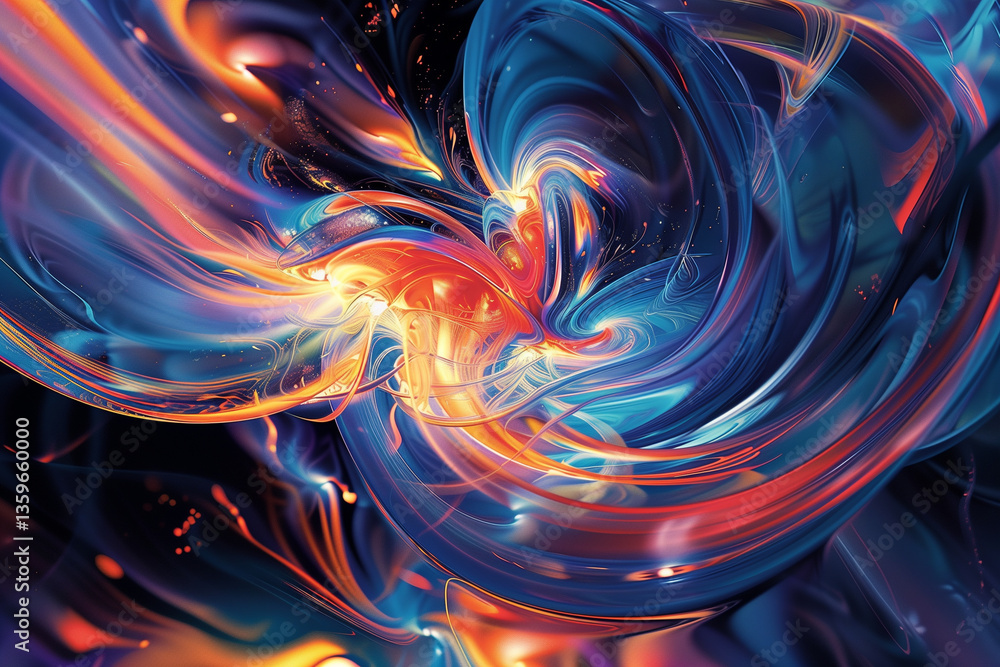 Poster a dynamic and colorful digital artwork featuring swirling patterns and fluid shapes, ideal for a vis