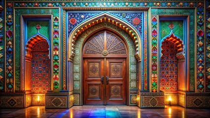 Obraz premium Indian Arabic Door Design Red Green Brown Blue LED Wall VJ