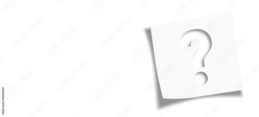 Poster note paper with question mark on transparent or white background