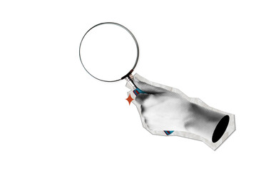 Hand holding a magnifying glass, blending contemporary design with abstract elements. Ideal for educational, investigative, and research-themed projects.