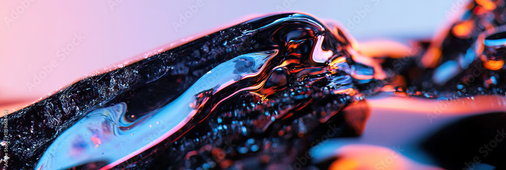 Poster abstract image of iridescent liquid with granular texture