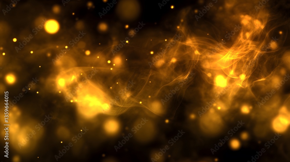 Poster a glowing abstract background with golden shimmering particles and wisps