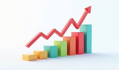 Vibrant upward trending bar graph shows strong growth. AI Generated