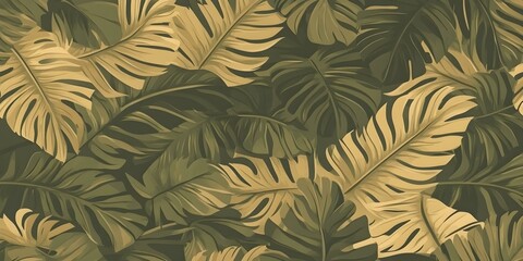 Digital Illustration of Tropical Leaves in khaki Tones