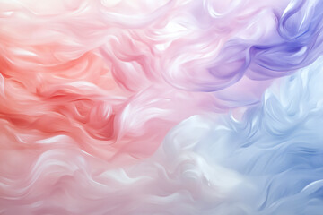Fototapeta premium Abstract swirling gradients of coral pink, light blue, and lavender blend together in soft, dreamlike patterns.