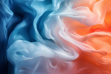 Obraz premium Abstract design with flowing fabric-like texture in vibrant shades of blue, white, and orange.