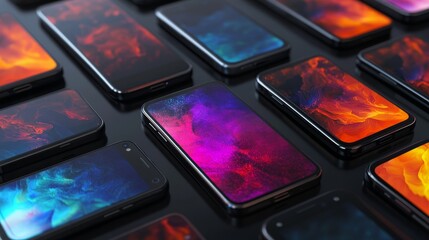 A heap of modern smartphones with edge-to-edge displays and varying bezel thicknesses, representing design evolution.