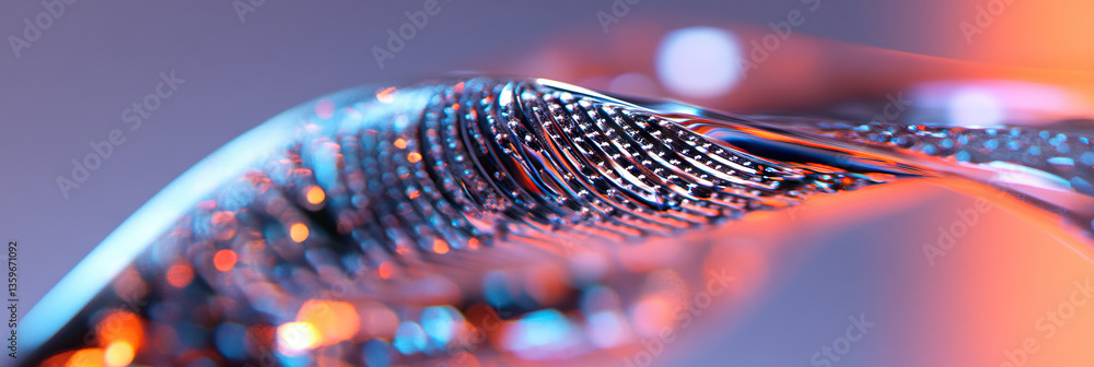 Poster abstract image of metallic wave structure with bokeh lighting