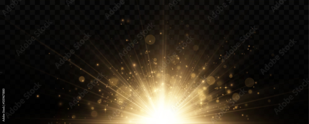 Poster glowing light explodes on a transparent background. with ray. transparent shining sun, bright flash.