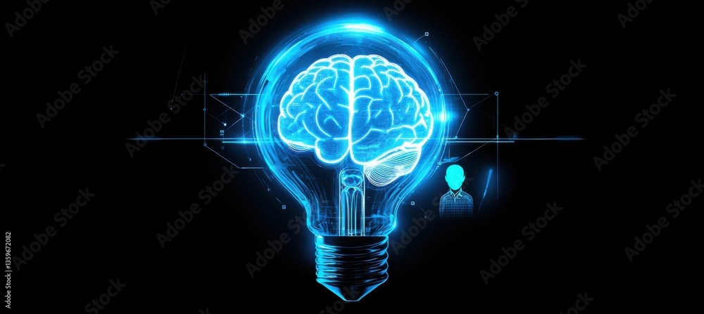 Aufkleber glowing lightbulb featuring a brain symbolizing innovation and artificial intelligence