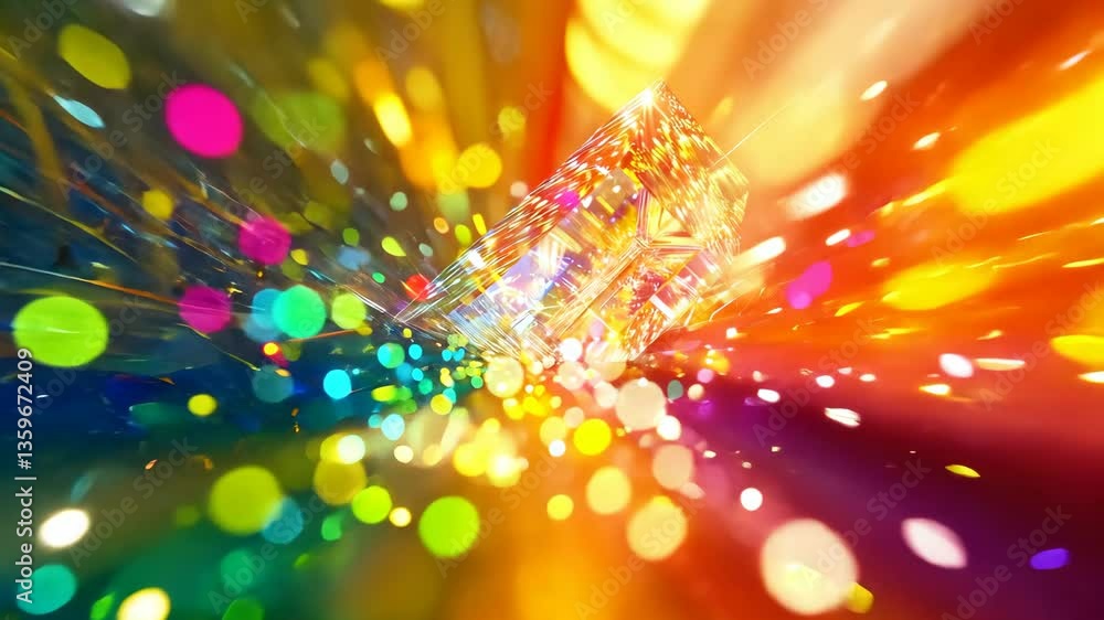 Poster prismatic light explodes from a crystal, creating a rainbow vortex of refracted colors