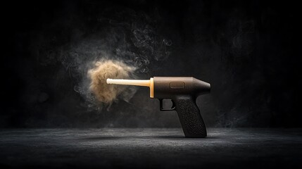 Smoking device ejecting powder. Black background