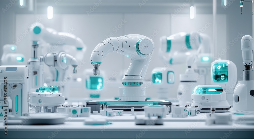 Aufkleber advanced robotic arms operating in a futuristic laboratory environment