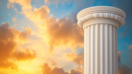 classical column stands tall against vibrant sunset sky, symbolizing strength and history. warm colors evoke sense