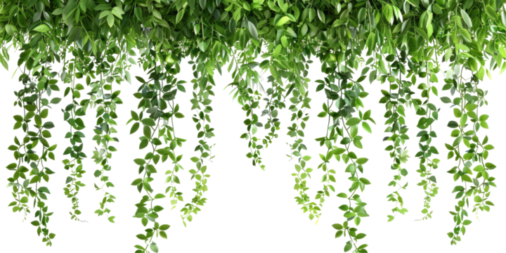 Hanging Vines With Lush, Green Foliage. Isolated On Transparent or white. Use It As A Frame, Boarder, Or Background.