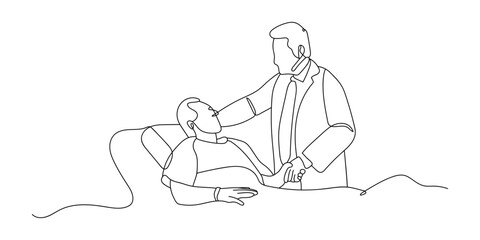 Continuous line drawing of doctor activities, medicine, patient, doctor, healthcare. Hand drawn single line vector illustration