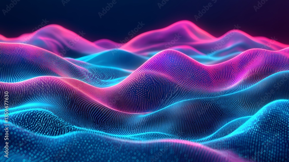 Poster abstract digital visualization of colorful glowing wave shaped forms
