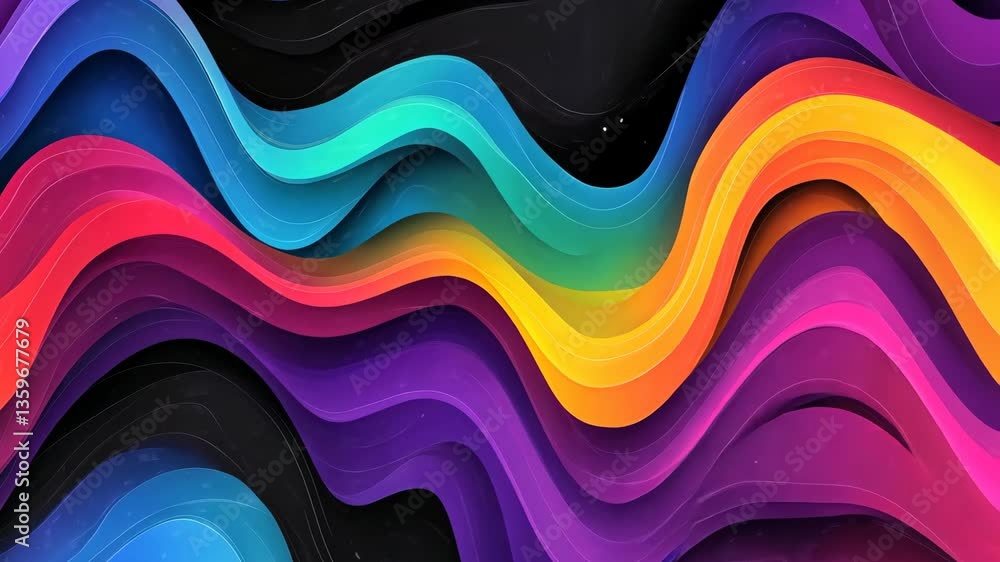 Poster colorful abstract waves in a vibrant blend of shades creating a dynamic visual experience