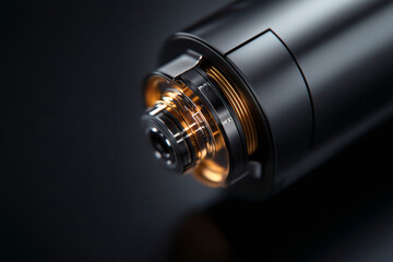 Macro shot of a precision metallic component with copper accents, showcasing intricate mechanical design.
