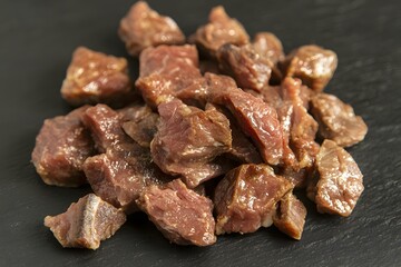 Fototapeta premium Closeup of Diced Beef Cubes Ready for Cooking