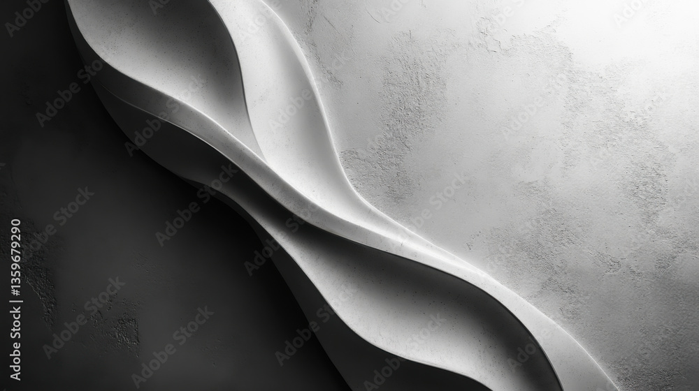 Poster undulating sculptural forms create a dynamic interplay of light and shadow in an artistic space