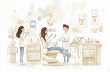 Dental team conducting a routine check-up and cleaning in a modern clinic